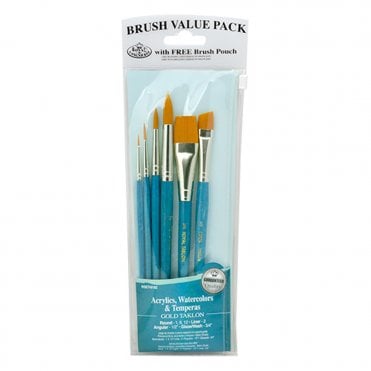 6 Pieces Gold Taklon Set - Rounds, Glaze Wash, Angular, Liner