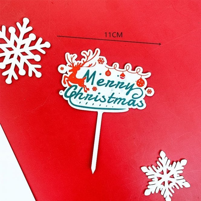 Acrylic Co Merry Christmas Acrylic Green / Reindeer Sleigh Cake Topper - Style 1