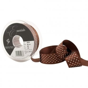 Berisfords 25 mm Dainty Micro Dot Ribbon, Brown