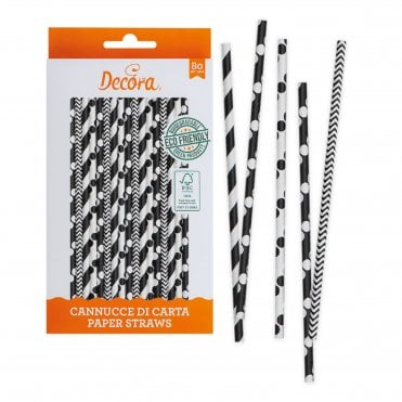 Black And White Paper Bio Straws - Pack of 80 Pieces