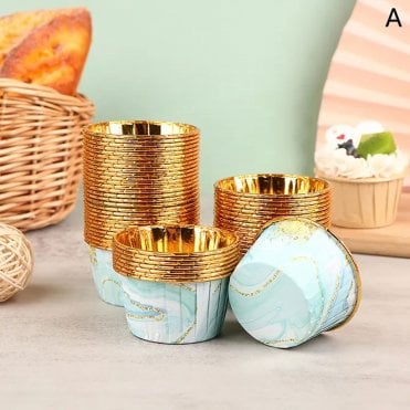 Blue Lagoon Marble Round Foil Cupcake Liners (5 x 3.9cm) - Pack of 50