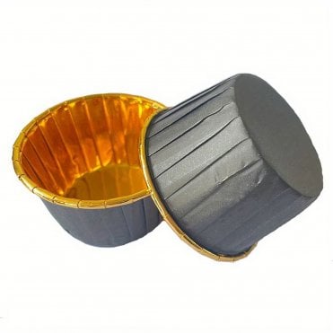 Black with Gold Liner Aluminum Foil Cupcake Cases - Pack of 50