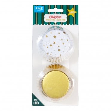 Christmas Foil-lined Cupcake Cases - Golden Stars (Pack of 60)
