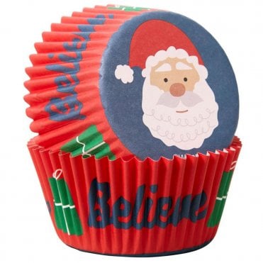 Christmas Santa - Believe - Standard Baking Cup Cake Cases - Pack Of 75