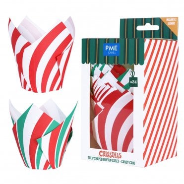 Christmas Tulip Muffin Cases - Candy Cane (Pack of 24)