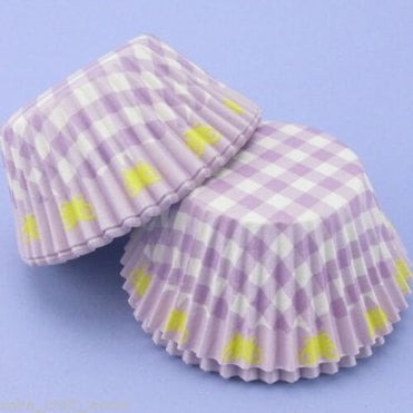 Lilac Gingham Muffin Cases With Yellow Butterflies Design pack of 100