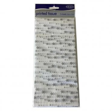 Silver Stars Tissue Paper - 50 x 70cm - 5 Sheets