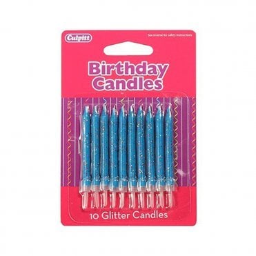 Glitter Candles Blue - Pack of 10