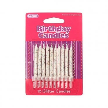 Glitter Candles White - Pack of 10