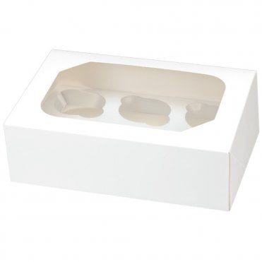 Glossy White Cupcake / Muffin Box With Window - 6 Holds - 240 x 165 x 75mm