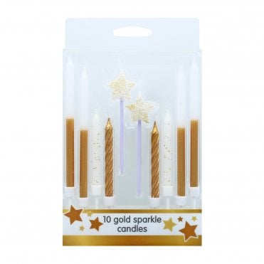 Gold Sparkle Cake Topper Candles - Set of 10