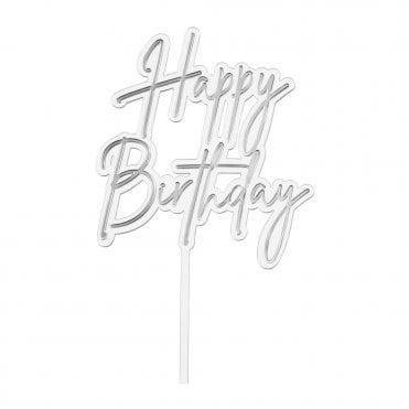 Happy Birthday - Clear/Silver Double Layer Cake Decorating Topper