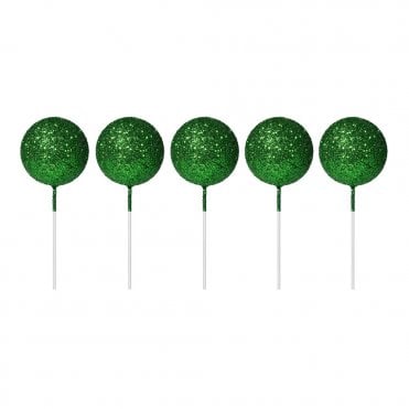 Green Sparkle Cake Decorating Sphere Ball Cake Topper (Pack Of 5)