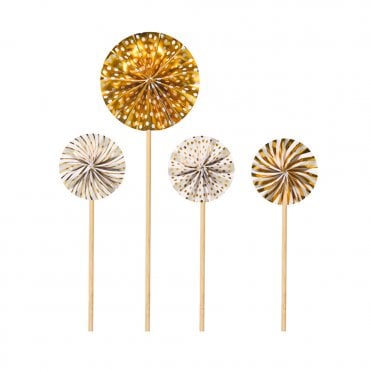 Metallic Gold Paper Fan Topper - 4 Pieces
