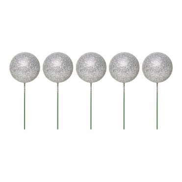 Metallic Silver Sparkle Foam Ball Cake Decorating Topper - ( Pack Of 5)