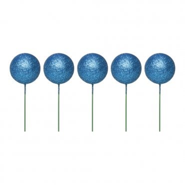 Metallic Blue Sparkle Foam Ball Cake Decorating Topper - ( Pack Of 5)