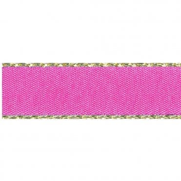 Metallic Gold Edged  Satin Ribbon - Shocking Pink Colour No.72
