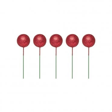 Metallic Red Sparkle Foam Ball Cake Decorating Topper - ( Pack Of 5)