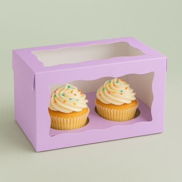 Pastel Purple Cupcake Box with Insert – Holds 2
