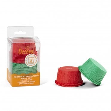 Red & Green Ruffled Baking Cupcake Cases - Pack Of 25