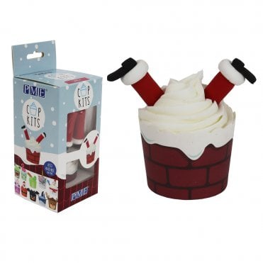 Santa Leg Cupcake Kit - Cup Cake Baking Cases With Sugar Decorating Topper