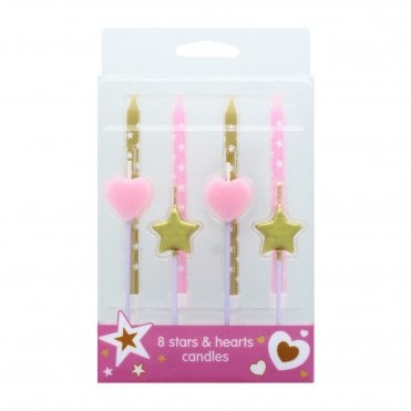 Stars & Hearts Cake Topper Candles – Set of 8