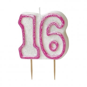 Glitz Pink Number 16 Candle