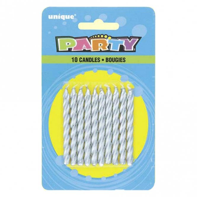 Unique Silver Spiral Candles Pack of 10