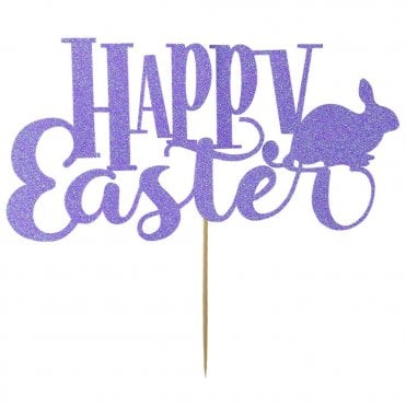 Whimsical Lilac Bunny “Happy Easter” Cake Topper