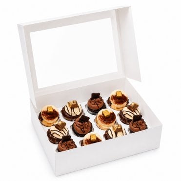 White Cupcake Box with Window and Insert - Extra Deep 4" Depth - Holds 12