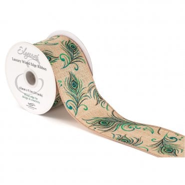 Wired Edge Burlap Iridescent Peacock No.435 63mm x 9.1m
